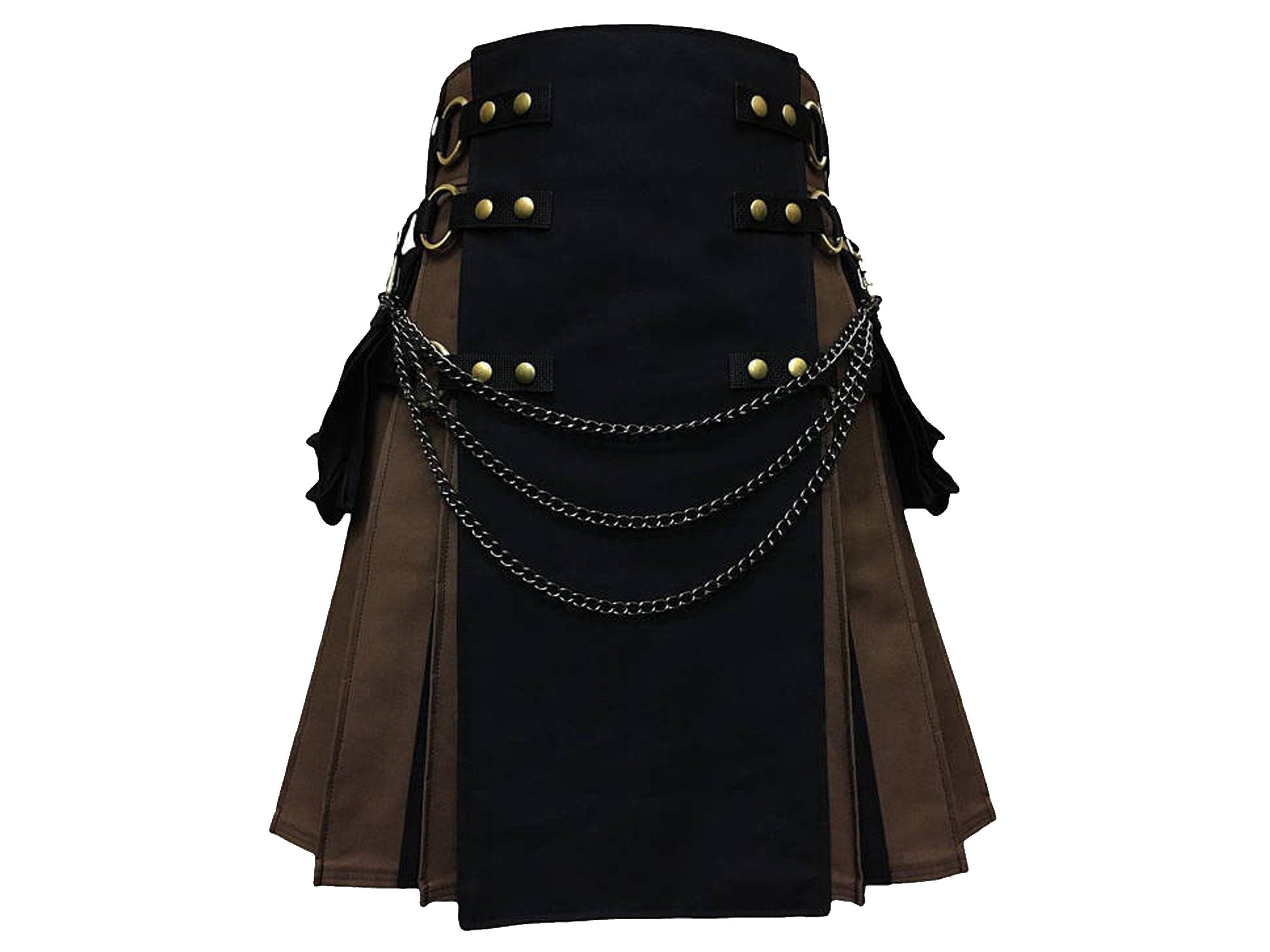 Men's New Hybrid Kilt Fashion Kilt Tactical Black & Brown Kilt With Chain Wedding Utility Kilts For Men Handmade