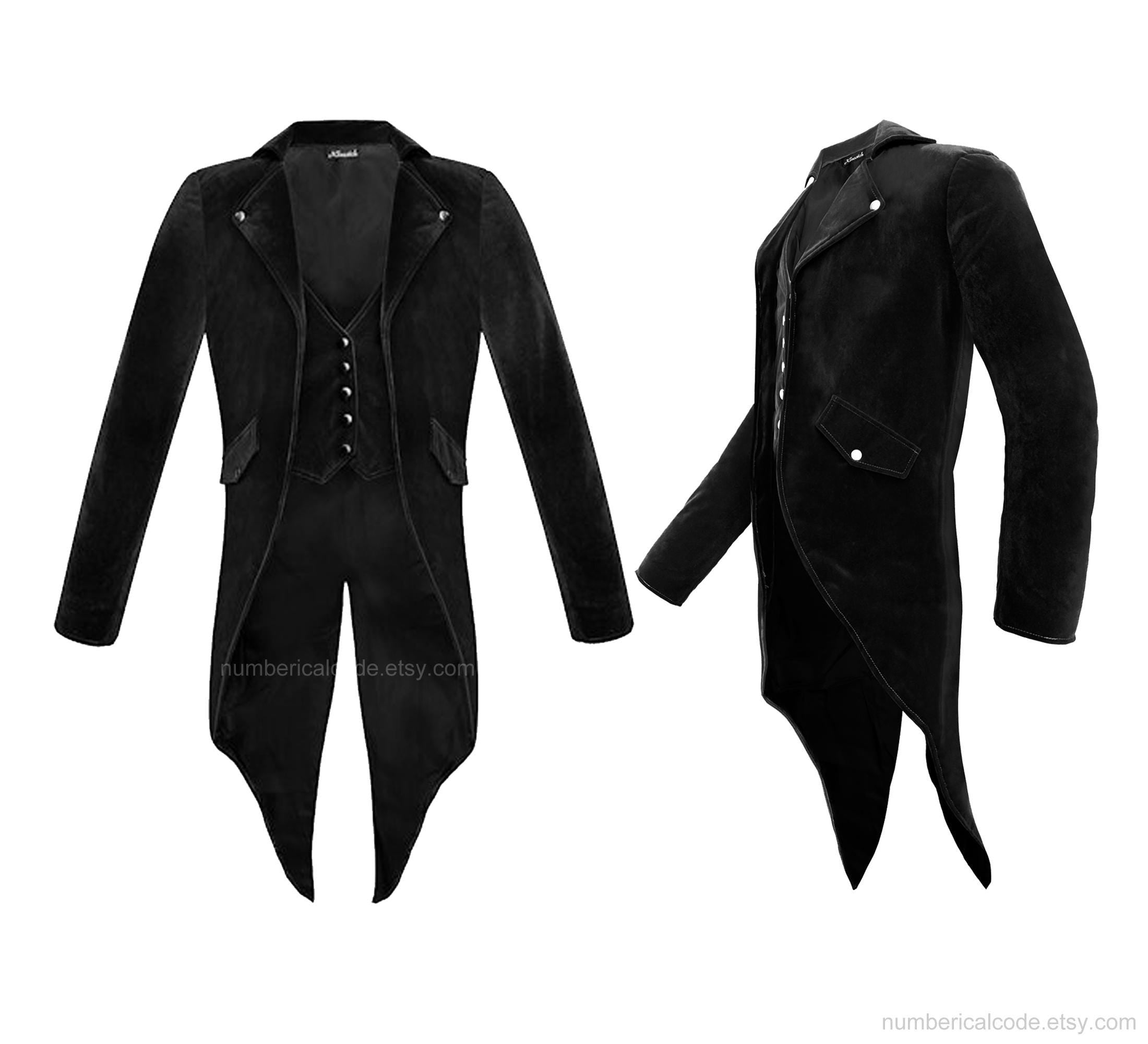 Regency Men's Black Velvet Steampunk Tailcoat Jacket Gothic Victorian Coat