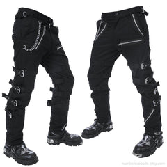 Men's Black Gothic Steampunk Punk Morte Pants Buckle Chain Trousers