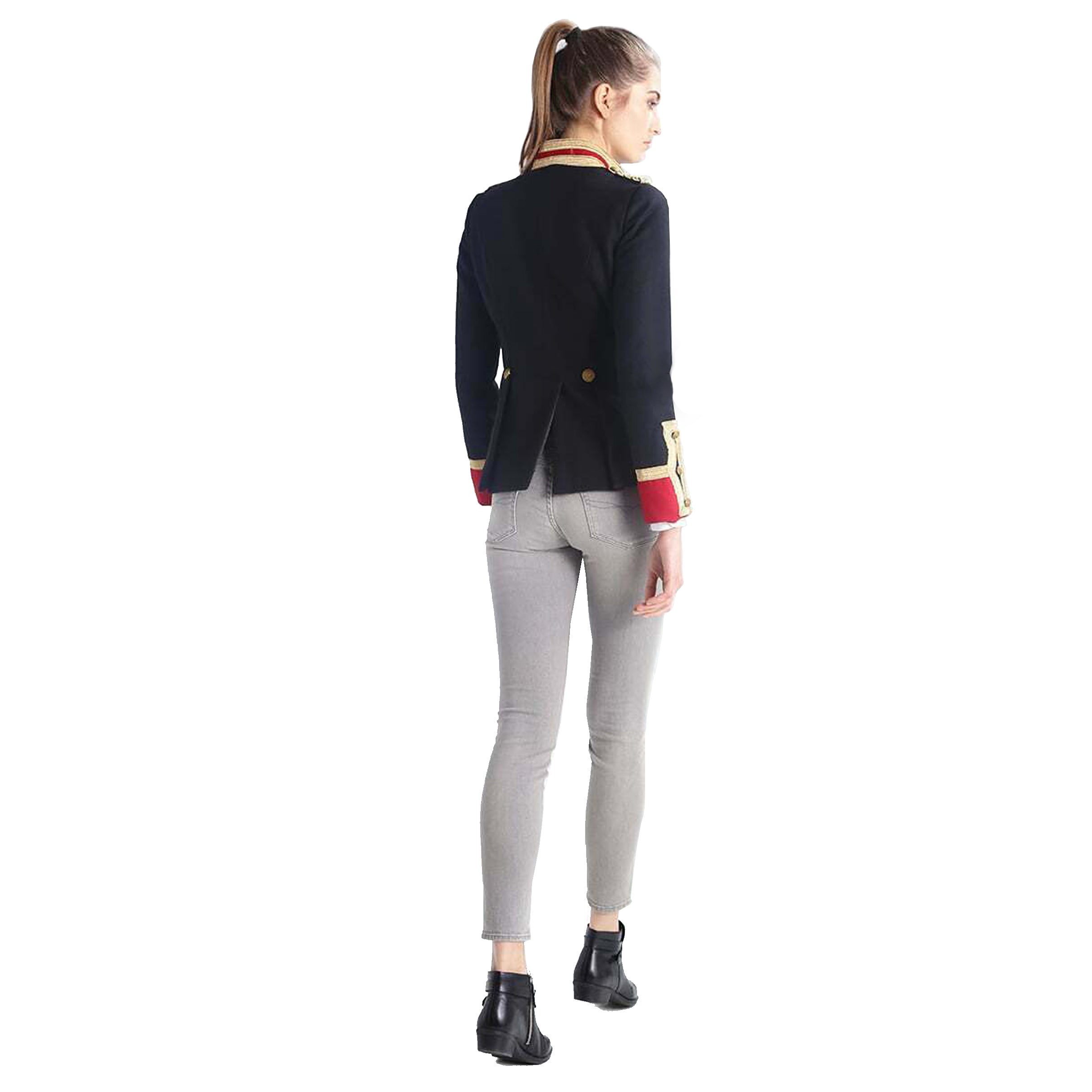 Ladies Black and Red Wool Military Commander Officer Hussar Gothic Blazer Banned Admiral Army Jacket