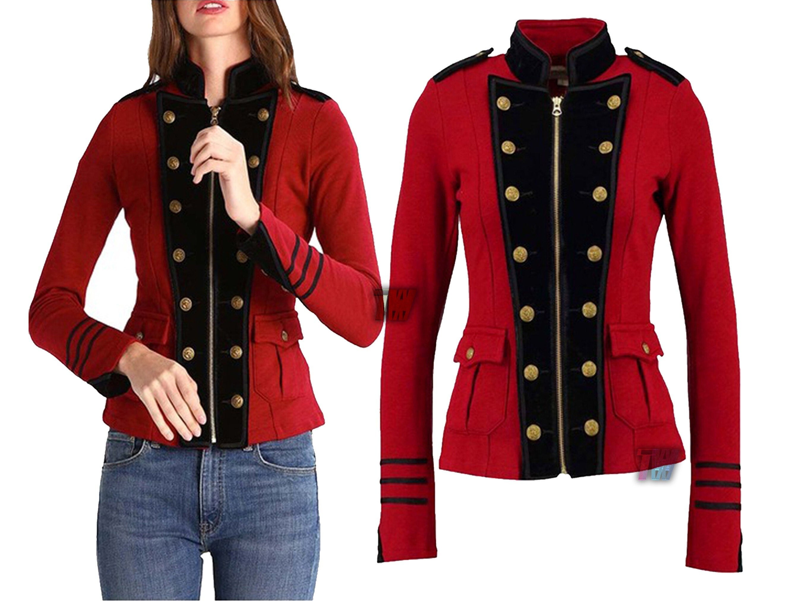 Women's Red Wool Military Jacket Army Commander Officer Band Trench Steampunk