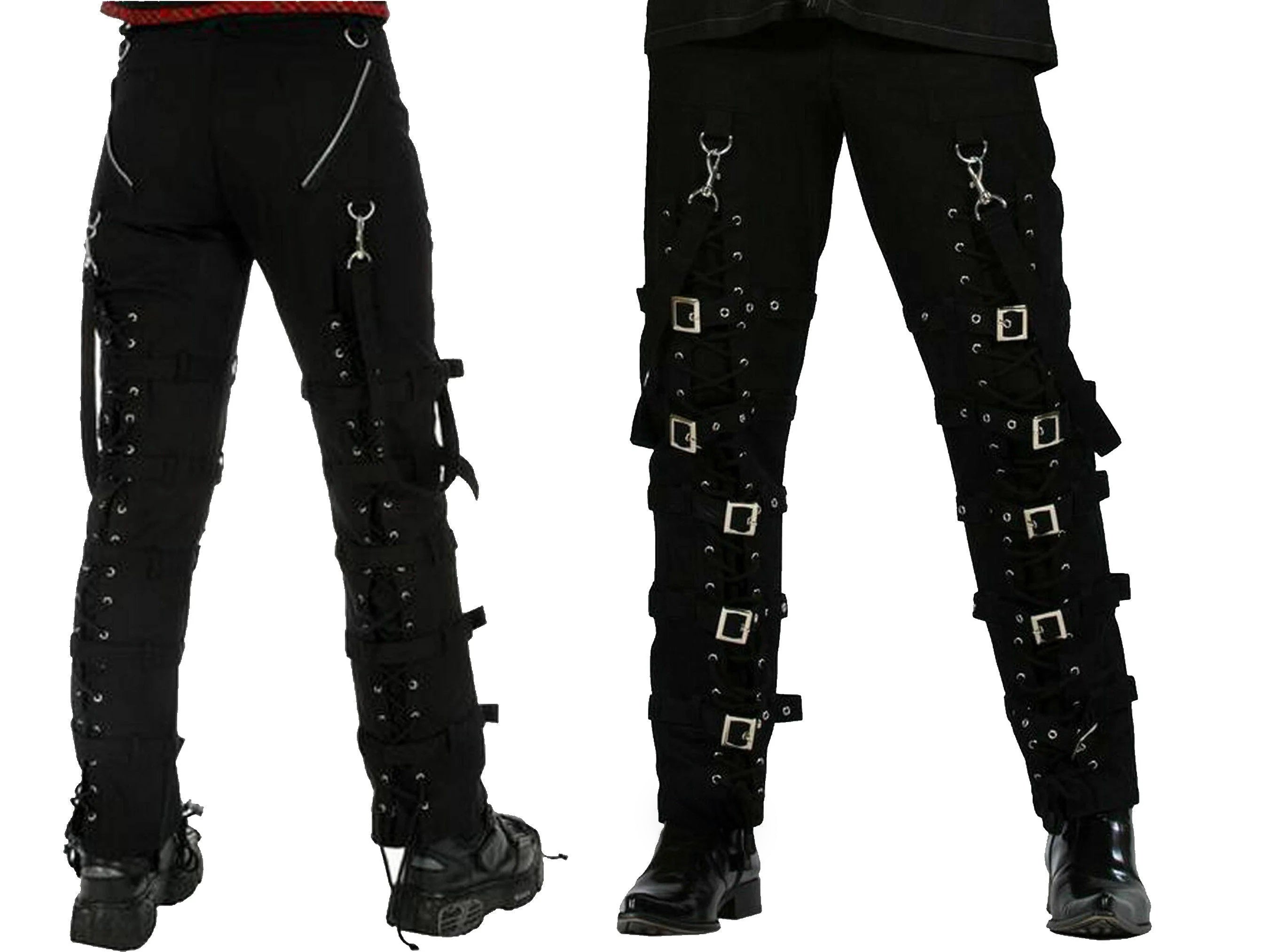 Men Gothic Black Buckles Zips Straps Trouser Goth Punk Cyber Pants