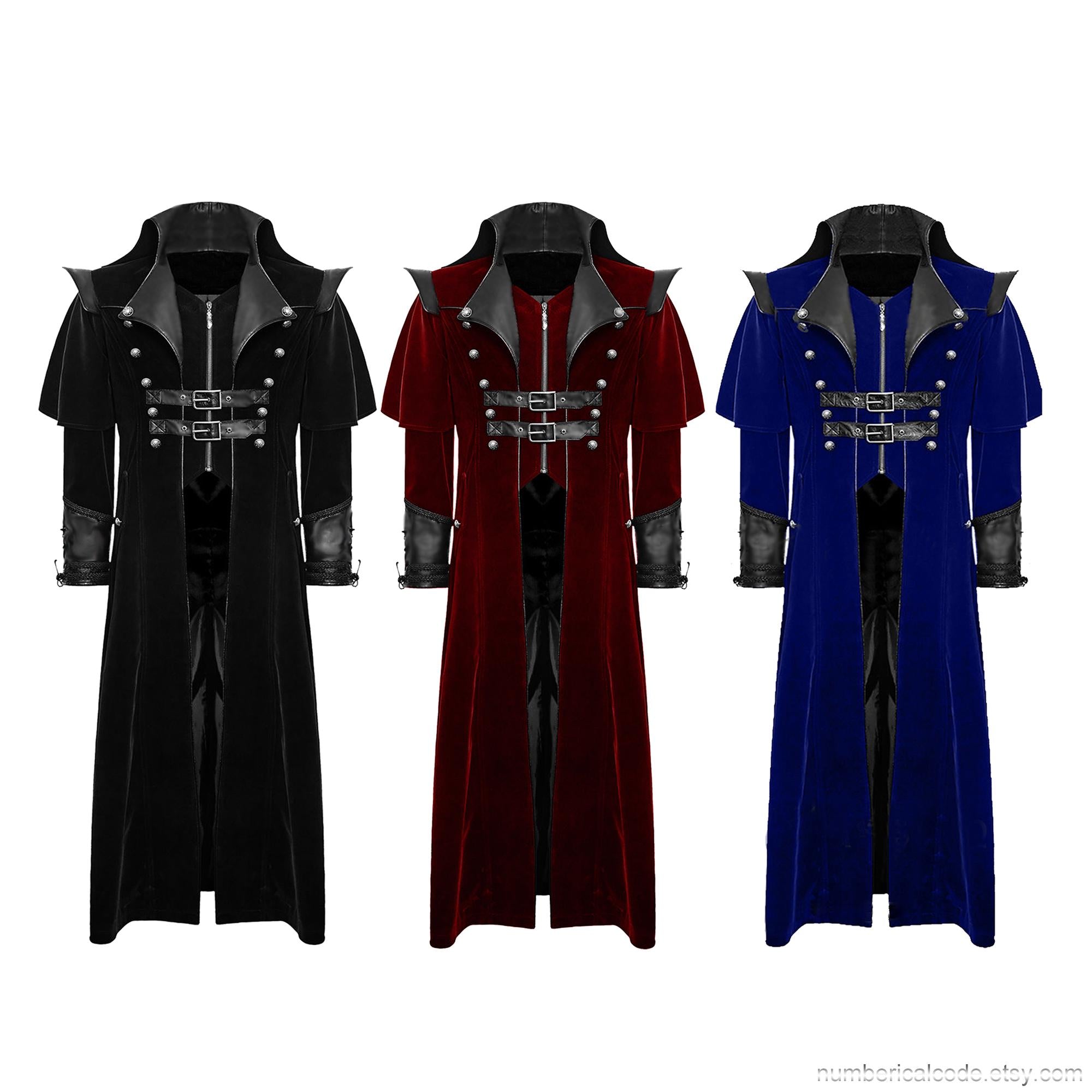 Men's Gothic Velvet Steampunk Coat: Military Regency Highwayman Jacket
