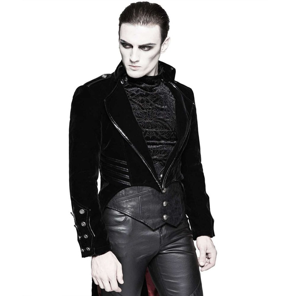 Men's Tailcoat Jacket Black Velvet Gothic Steampunk Vampire Swallowtail Costume